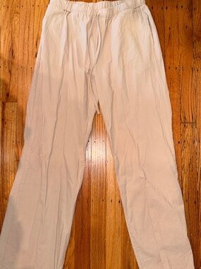 Women linen Lightweight Drawstring Pants — Cream